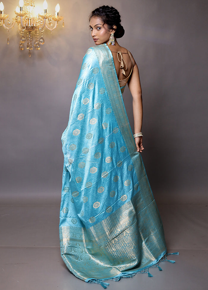 Blue Dupion Silk Saree With Blouse Piece - Indian Silk House Agencies