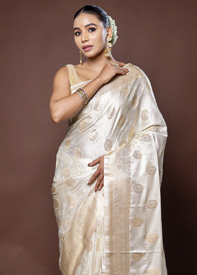 White Dupion Silk Saree With Blouse Piece