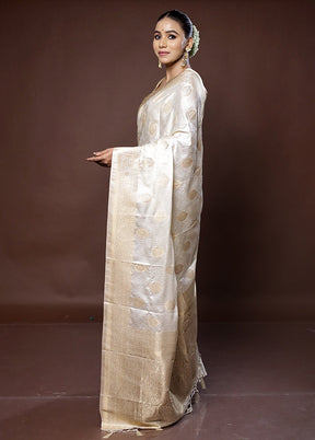 White Dupion Silk Saree With Blouse Piece