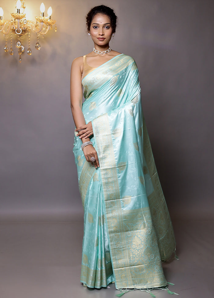 Blue Dupion Silk Saree With Blouse Piece