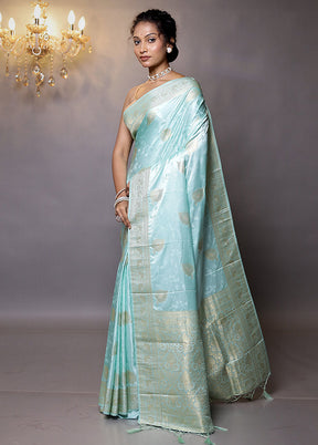 Blue Dupion Silk Saree With Blouse Piece