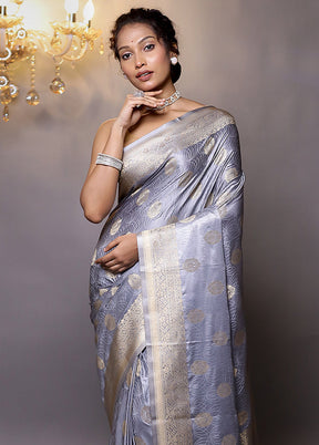 Grey Dupion Silk Saree With Blouse Piece