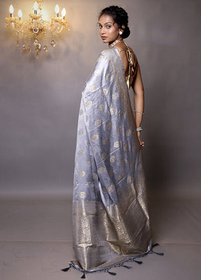 Grey Dupion Silk Saree With Blouse Piece