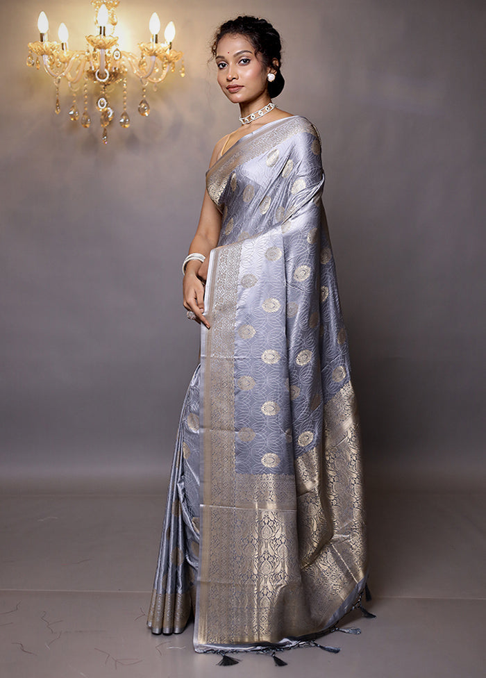 Grey Dupion Silk Saree With Blouse Piece - Indian Silk House Agencies