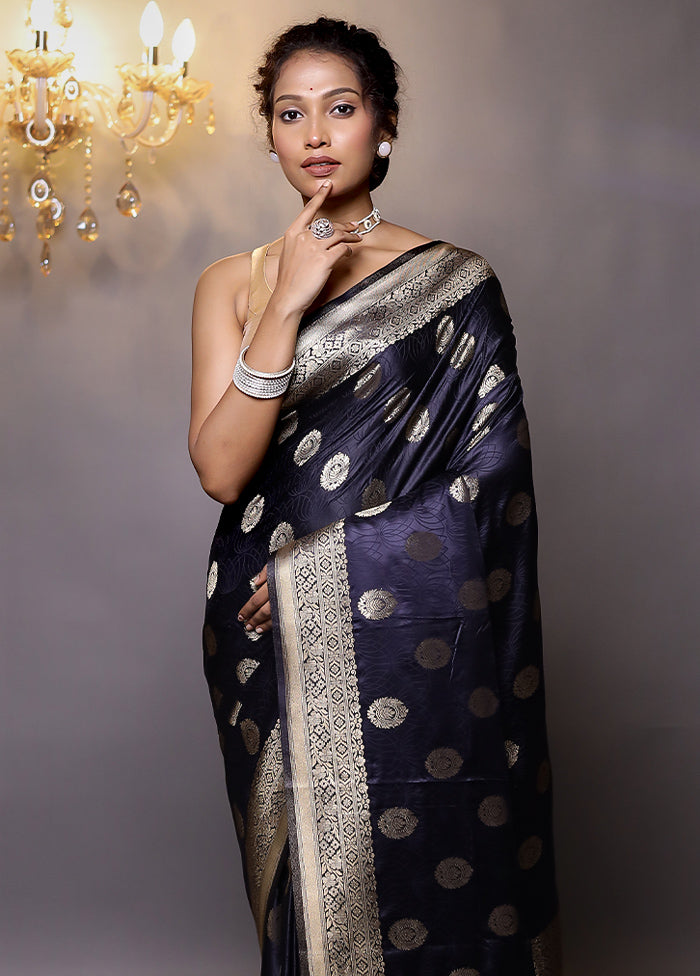 Blue Dupion Silk Saree With Blouse Piece