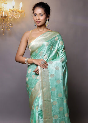 Green Dupion Silk Saree With Blouse Piece