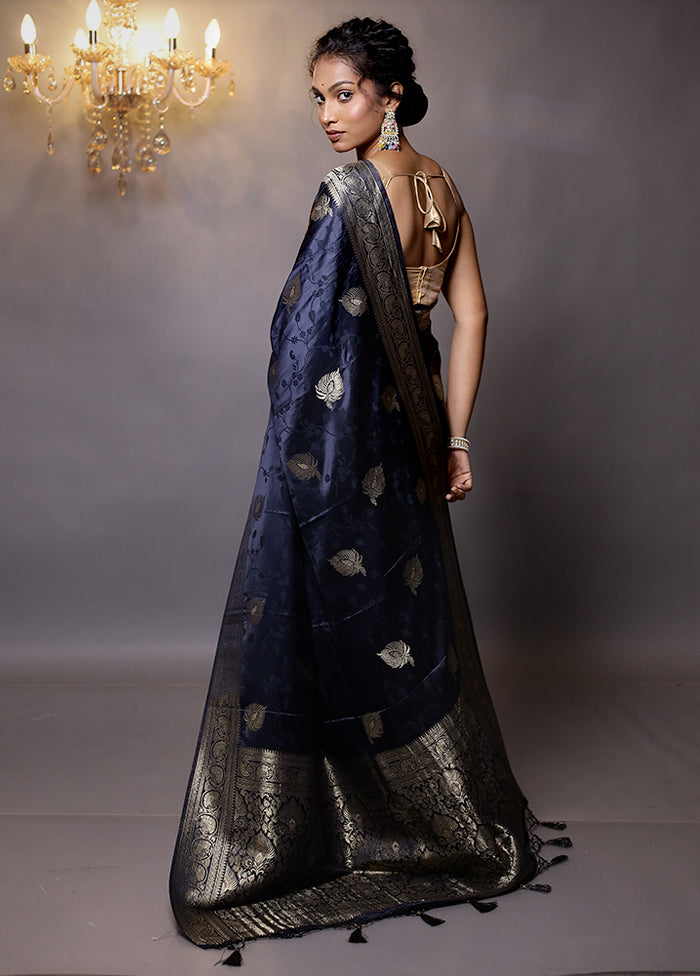 Blue Dupion Silk Saree With Blouse Piece