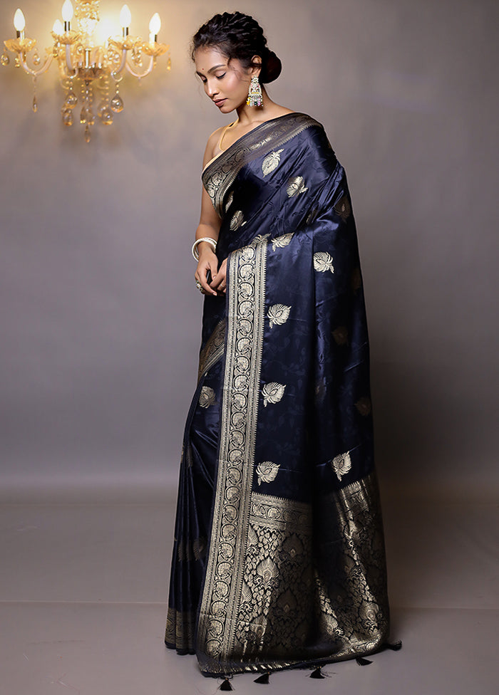 Blue Dupion Silk Saree With Blouse Piece