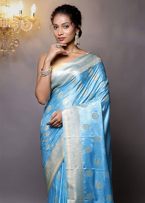 Blue Dupion Silk Saree With Blouse Piece