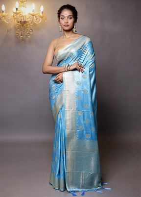 Blue Dupion Silk Saree With Blouse Piece - Indian Silk House Agencies