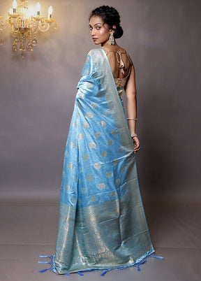 Blue Dupion Silk Saree With Blouse Piece