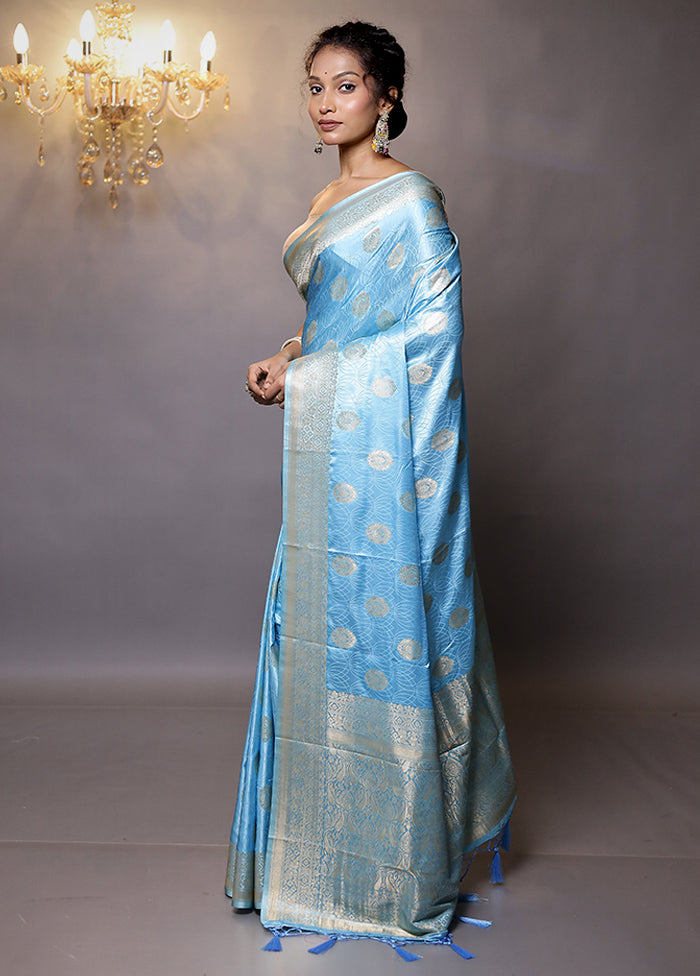 Blue Dupion Silk Saree With Blouse Piece