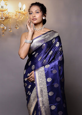 Blue Dupion Silk Saree With Blouse Piece