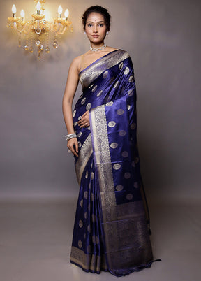 Blue Dupion Silk Saree With Blouse Piece