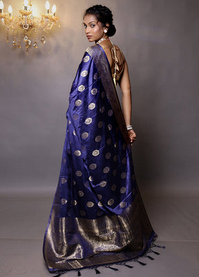 Blue Dupion Silk Saree With Blouse Piece