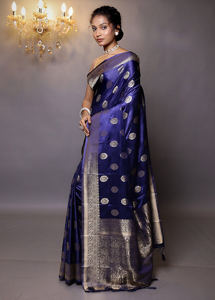 Blue Dupion Silk Saree With Blouse Piece