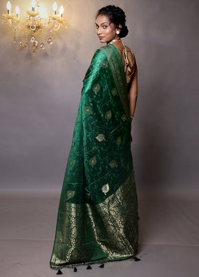 Green Dupion Silk Saree With Blouse Piece