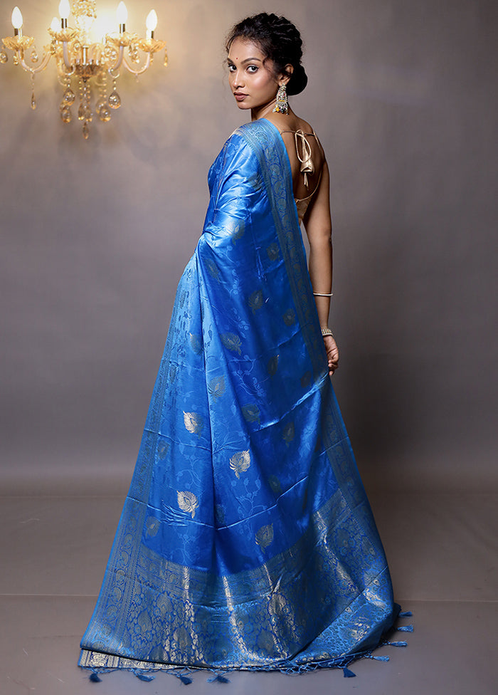 Blue Dupion Silk Saree With Blouse Piece - Indian Silk House Agencies