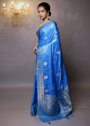 Blue Dupion Silk Saree With Blouse Piece - Indian Silk House Agencies