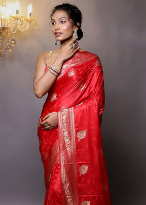 Red Dupion Silk Saree With Blouse Piece - Indian Silk House Agencies