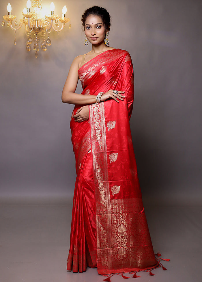 Red Dupion Silk Saree With Blouse Piece - Indian Silk House Agencies