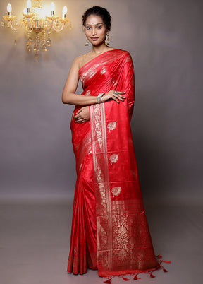 Red Dupion Silk Saree With Blouse Piece