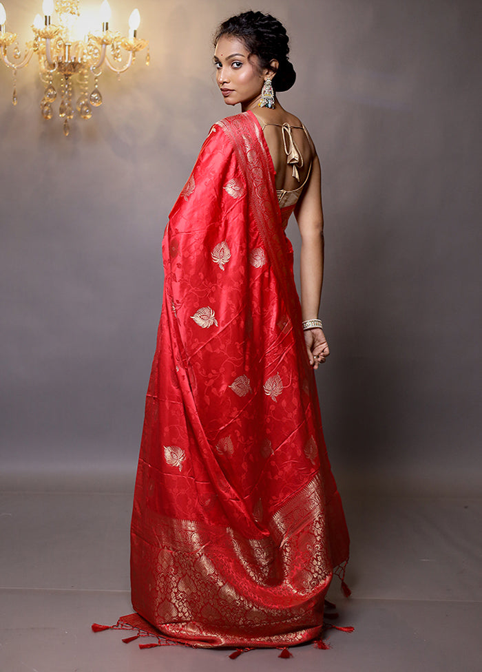 Red Dupion Silk Saree With Blouse Piece - Indian Silk House Agencies