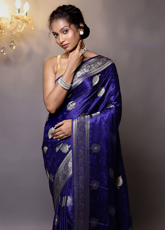 Blue Dupion Silk Saree With Blouse Piece - Indian Silk House Agencies