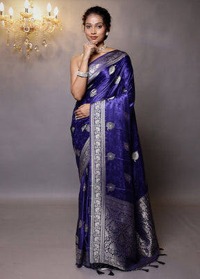 Blue Dupion Silk Saree With Blouse Piece - Indian Silk House Agencies