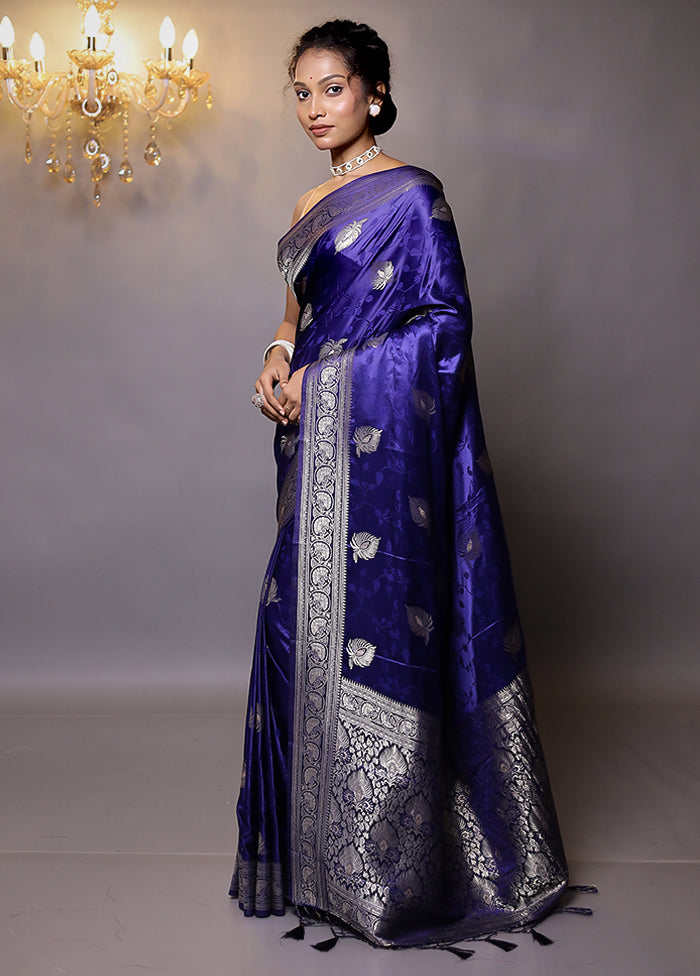 Blue Dupion Silk Saree With Blouse Piece