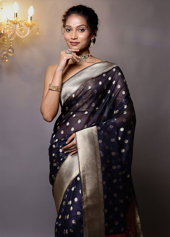 Blue Organza Saree With Blouse Piece