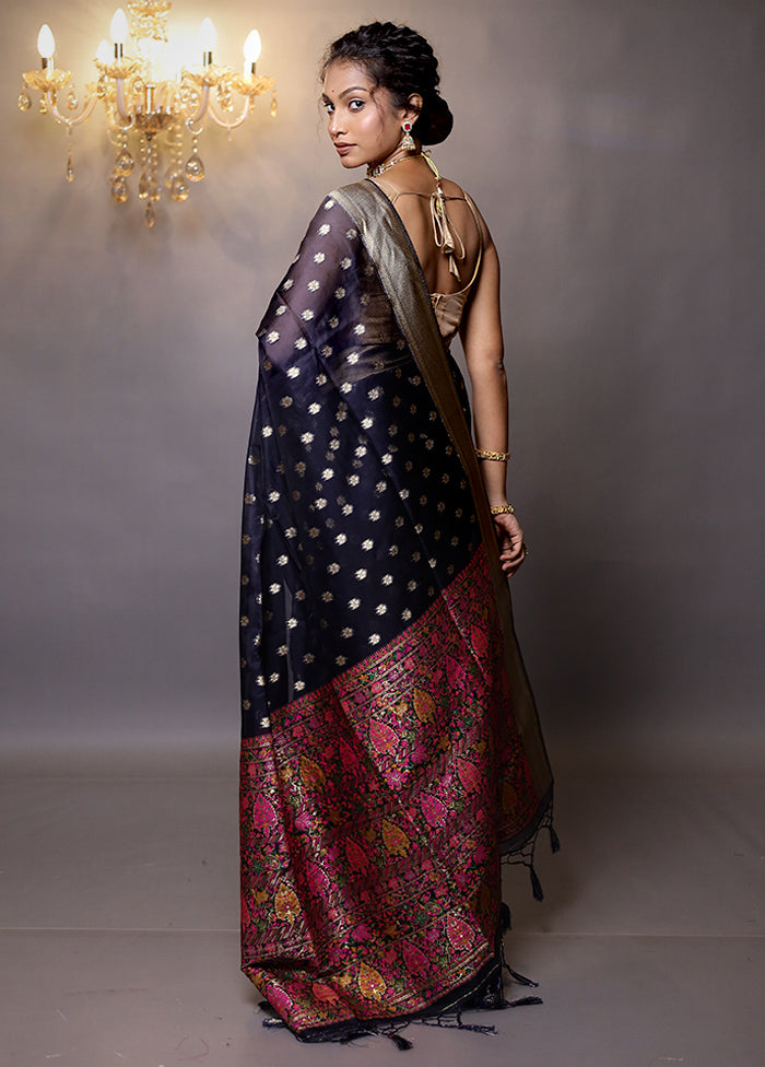 Blue Organza Saree With Blouse Piece