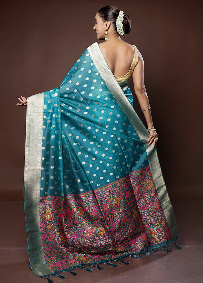 Blue Organza Saree With Blouse Piece