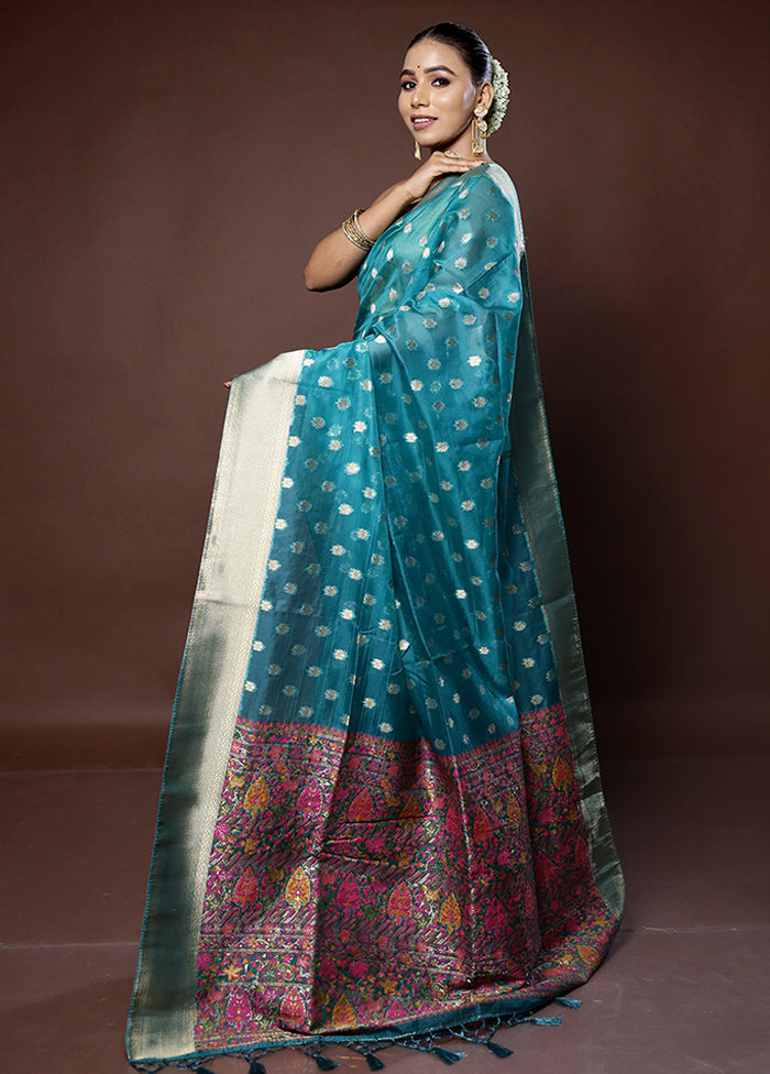 Blue Organza Saree With Blouse Piece