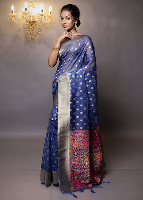 Blue Organza Saree With Blouse Piece - Indian Silk House Agencies