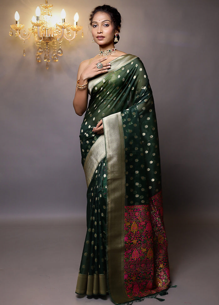 Green Organza Saree With Blouse Piece