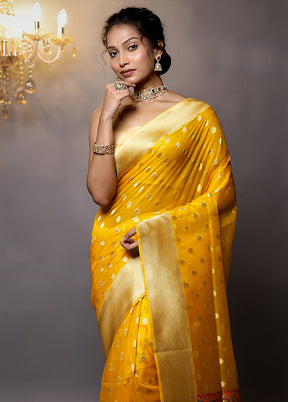 Yellow Organza Saree With Blouse Piece