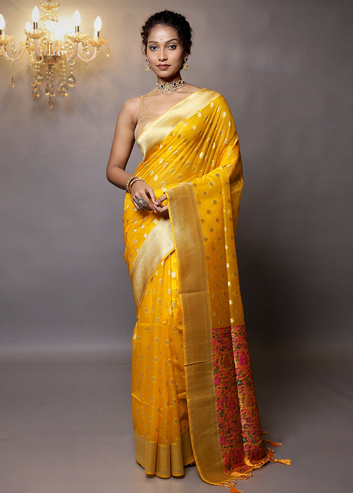 Yellow Organza Saree With Blouse Piece