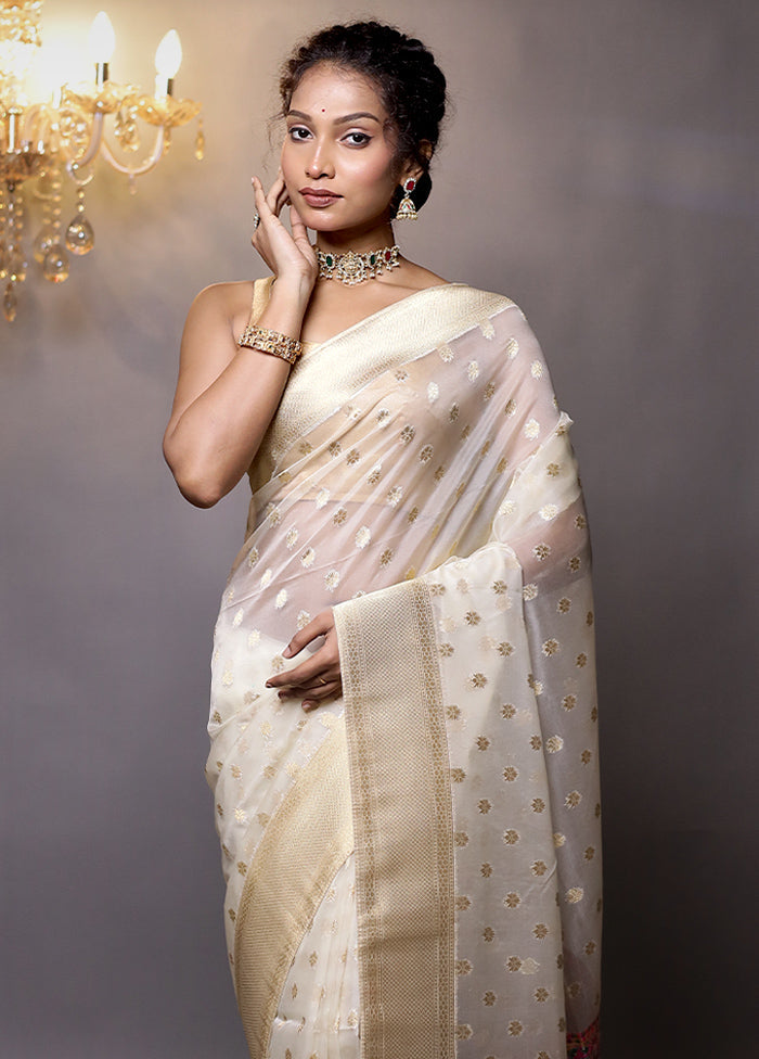 Cream Organza Saree With Blouse Piece - Indian Silk House Agencies