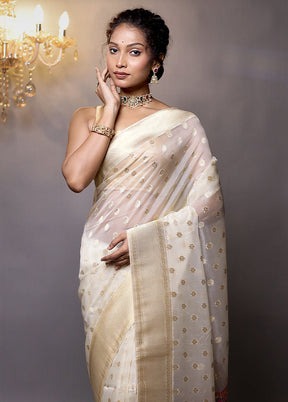 Cream Organza Saree With Blouse Piece - Indian Silk House Agencies