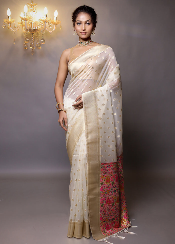 Cream Organza Saree With Blouse Piece