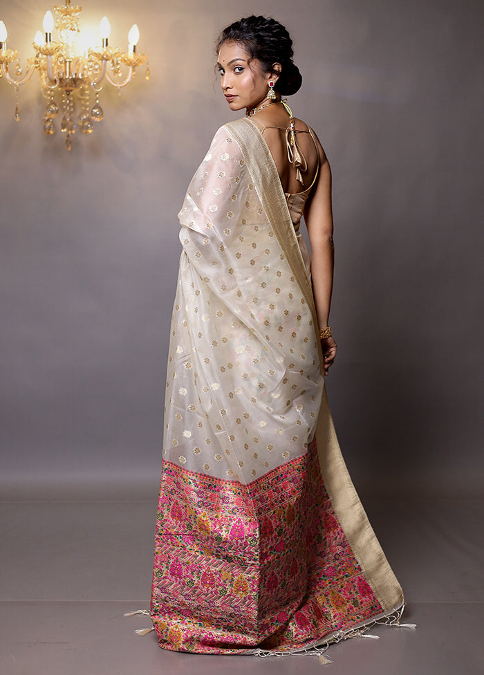 Cream Organza Saree With Blouse Piece - Indian Silk House Agencies