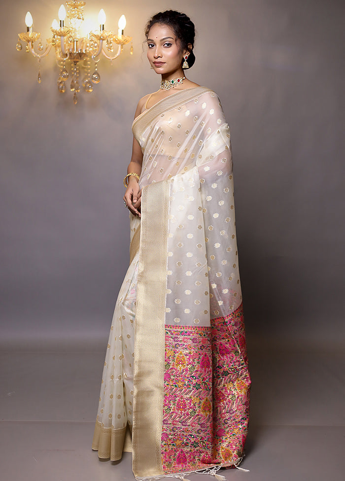 Cream Organza Saree With Blouse Piece - Indian Silk House Agencies