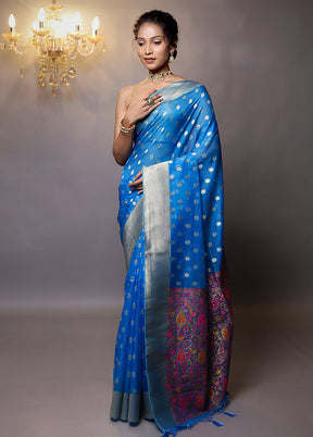 Blue Organza Saree With Blouse Piece