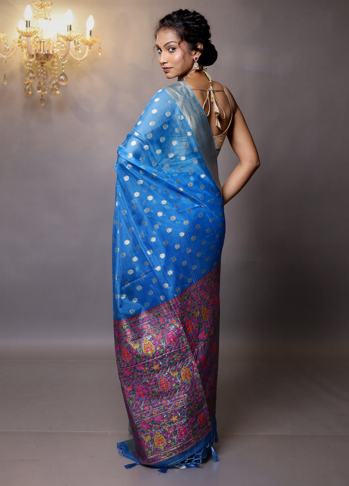 Blue Organza Saree With Blouse Piece