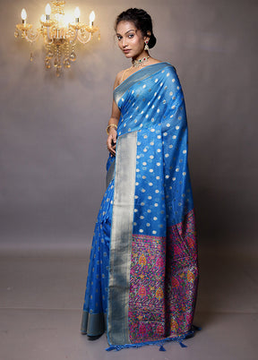 Blue Organza Saree With Blouse Piece