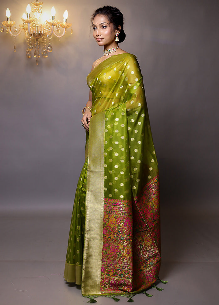 Green Organza Saree With Blouse Piece