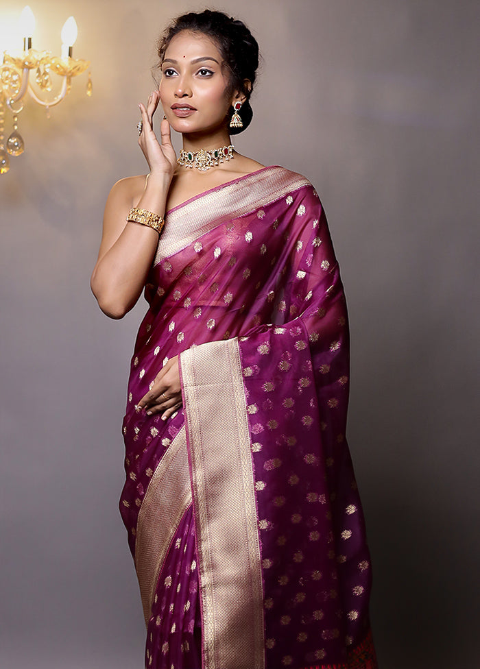 Purple Organza Saree With Blouse Piece