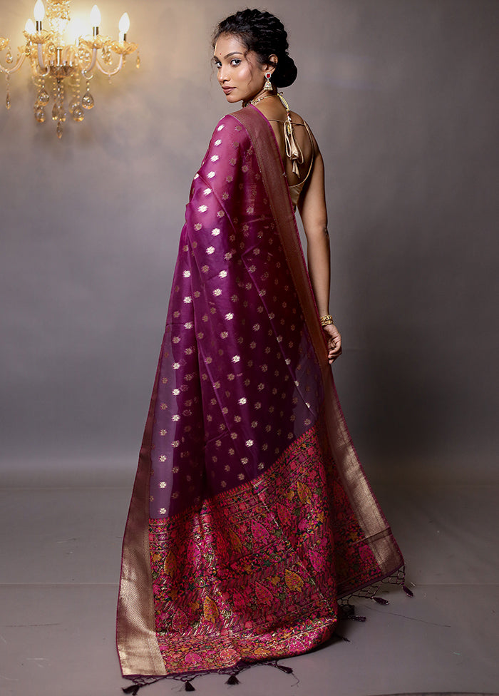 Purple Organza Saree With Blouse Piece