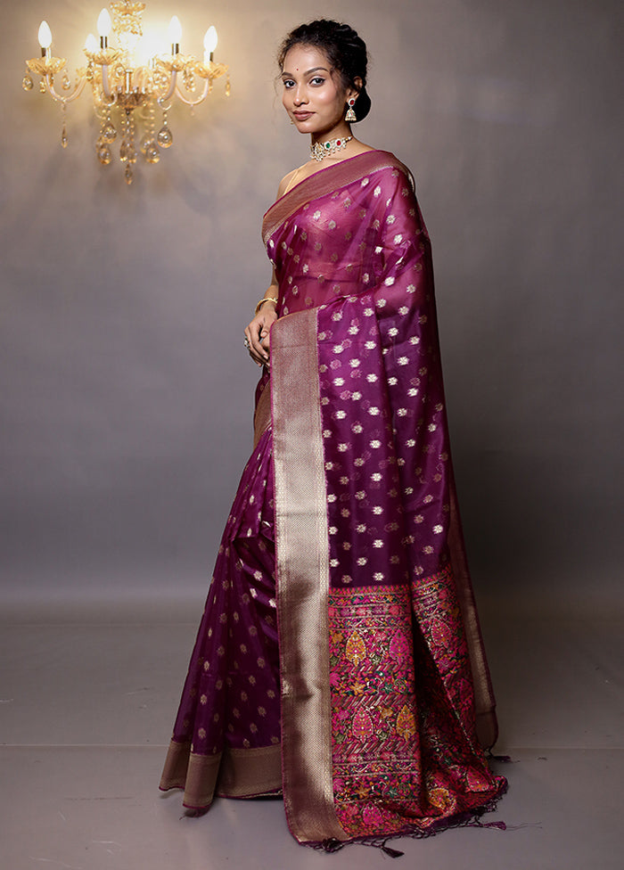 Purple Organza Saree With Blouse Piece